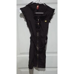 Apple Bottoms Vtg Y2K Black Full Zip Belted Dress Women Sz S Gold Accents Nelly